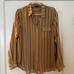 Pleione Mustard Striped Collared Shirt